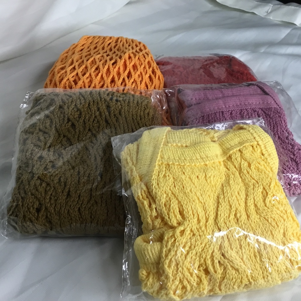 5 piece Reusable shopping bags. Yellow, orange, red, pink, Olive - Picture 3 of 4